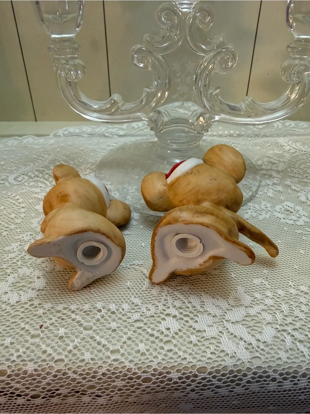 Vintage Christmas Ceramic Mouse Salt & Pepper Shakers with Red Santa Hats
